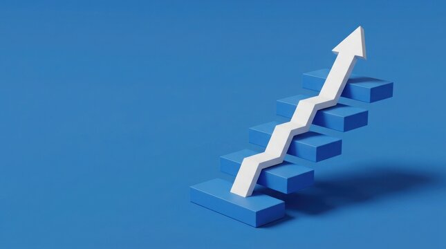 Staircase with a zigzagging arrow representing business growth