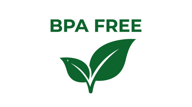 Bold dark green bpa free text icon featuring two vibrant organic leaves on clean white background