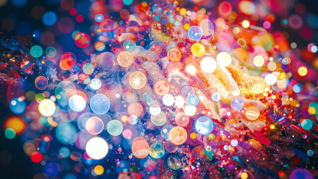 Abstract bokeh lights with vibrant colors and a magical mood