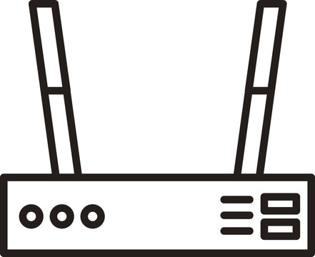 WiFi router icon in clean minimal outline style, representing wireless internet, network connectivity, broadband communication, and modern digital infrastructure.