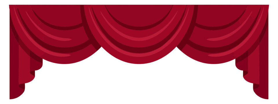 Red curtain valance with swags and jabots