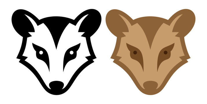 Cute opossum head vector graphic showing a stylized wild marsupial face illustration in two colors