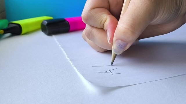 Teacher writing English letters on paper during a lesson, learning the alphabet, reading skills and language education concept.