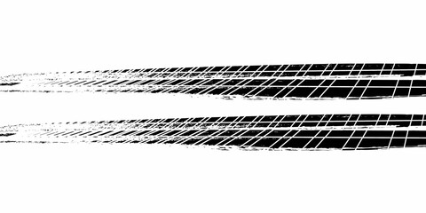 Grunge tire track, wheel braking marks. Truck, car or motorcycle tread pattern silhouette. Auto race, motorsport, speed racing design element. Vector illustration © isma