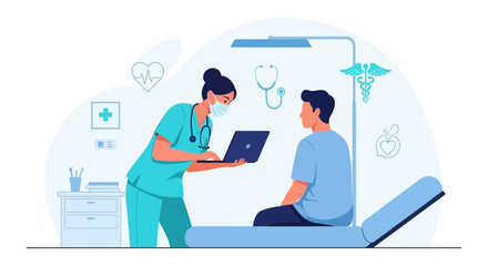 Fototapeta premium Medical Professional Using Technology to Consult With Patient During Checkup Illustrated