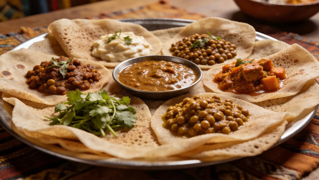 Traditional Indian Thali with Chapati and Curries
