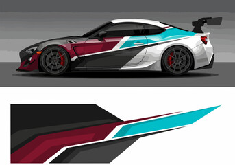 Fototapeta premium White sports car with colorful racing decals and rear wing