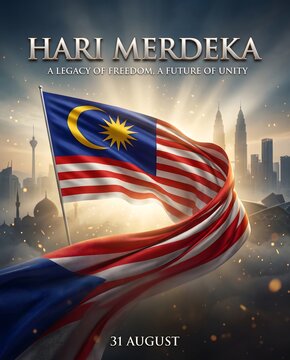 Hari merdeka malaysia independence day celebration poster with national flag design