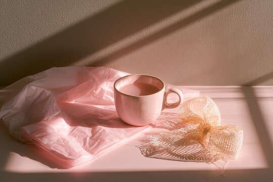 Cozy ambient indoor light on flat lay of autumn journaling and packaging materials with raffia ribbon.