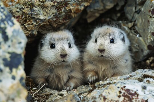 Lemmings (small burrowing rodents), close-up photo, Arctic animals