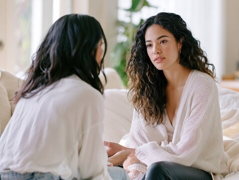 Authentic friendship scene illustrating listening, compassion and emotional support during difficult moments.