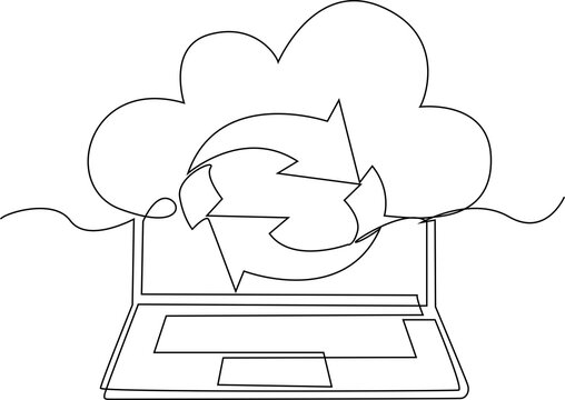 Minimalist one line cloud computing and server illustration isolated on white background, representing cloud storage, data management