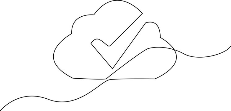 Minimalist one line cloud computing and server illustration isolated on white background, representing cloud storage, data management
