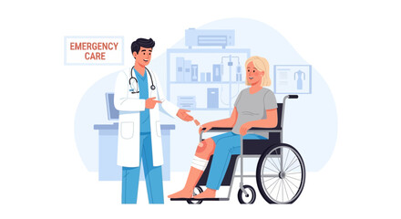 Fototapeta premium Medical Professional Providing Support To Injured Patient In Wheelchair For Recovery And Wellbeing