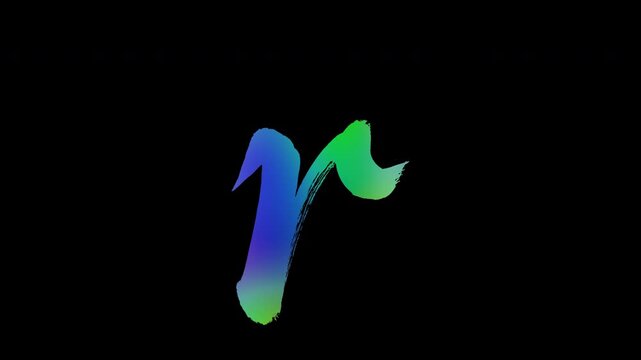 Lowercase letters "r" featuring brush-stroke lettering with colorful, abstract patterns, alpha channel, loop