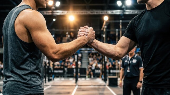 Two Men Engaging in Friendly Competition at Sports Event
