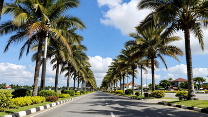 Fototapeta premium Avenue of Palm Trees along a Scenic Highway