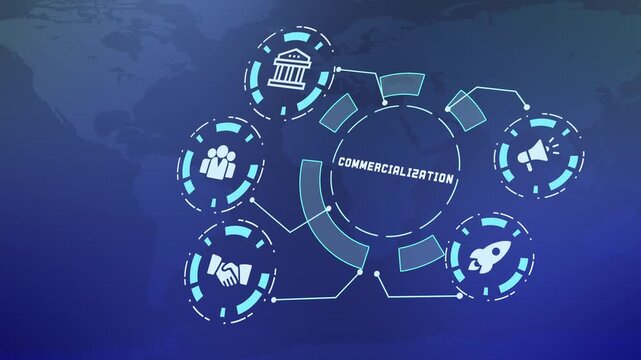 Commercialization Strategy Concept Illustrating Product Launch, Market Penetration And Revenue Generation Systems.