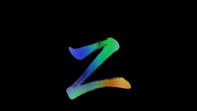 Lowercase letters "z" featuring brush-stroke lettering with colorful, abstract patterns, alpha channel, loop