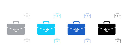 Naklejka premium Briefcase vector illustration icon set symbol office business finance corporate job employment career work profession luggage bag graphic flat line blue color minimalist graphic resource