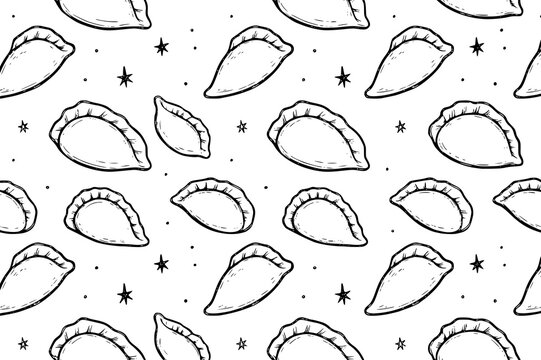 Hand-drawn dumplings on a white background, perfect for food-themed designs