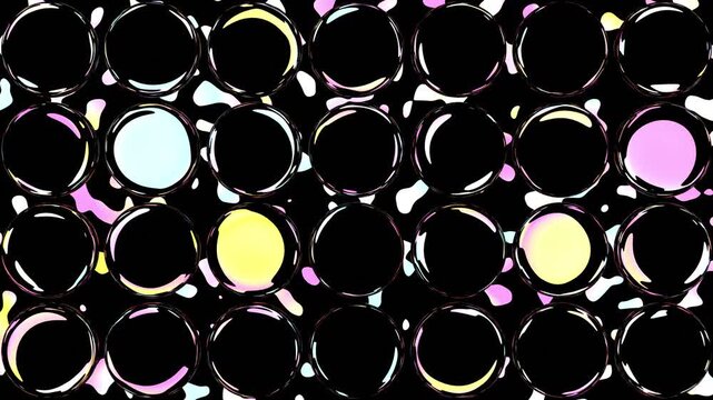 Dark Glossy Orb Grid with Fluid Motion and Rotating Pastel Highlights