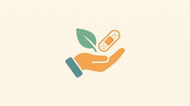 Open Hand Holding Leaf Bandage Natural Care Concept