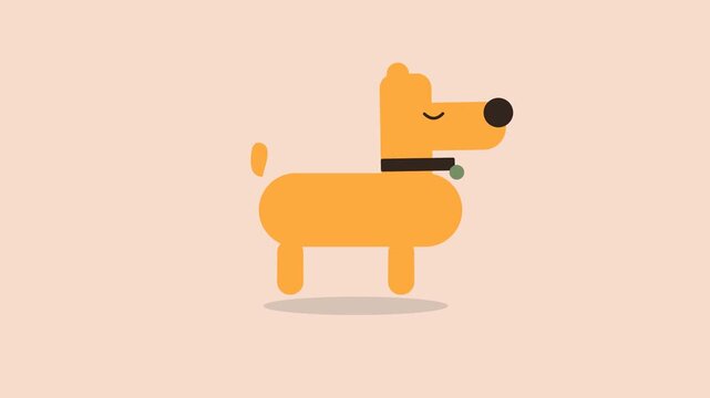 Minimalist motion graphics of a stylized orange dog walking on a beige background loop.