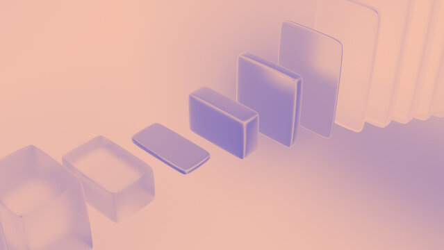 Abstract 3D Render Background Pastel Pink Purple Rounded Shapes Ascending Row Perspective