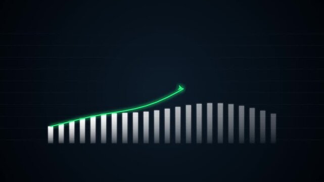 Futuristic Motion Graphics of Glowing Green Arrow Tracking Data on Dark Digital Background Loop