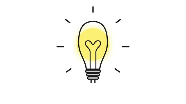 Minimalist glowing light bulb animation footage representing a creative idea on white background