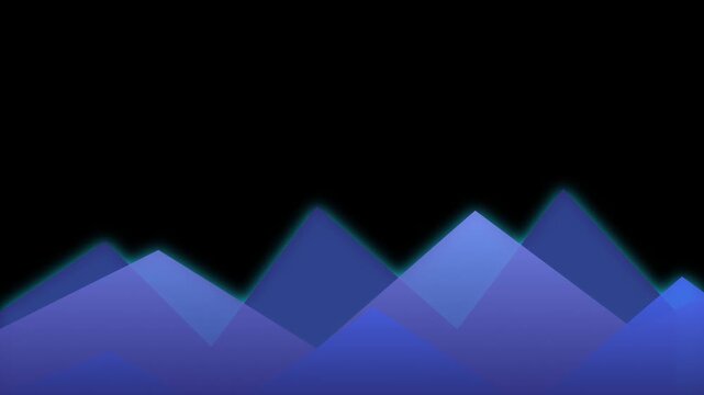 Abstract blue geometric mountain peaks with glowing edges on a dark black background