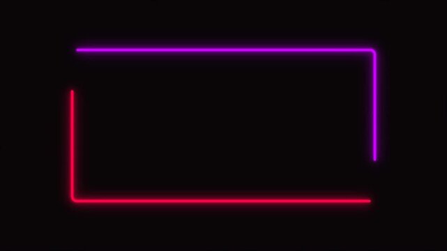 Neon purple and red glowing rectangle frame motion graphics video clip on black background loop.