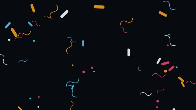 Colorful abstract geometric shapes falling on a black background motion graphics loop