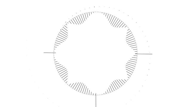 Minimalist black abstract circular HUD element motion graphics loop on white background