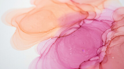 Fototapeta premium Abstract alcohol ink background, ethereal pink and orange watercolor texture, fluid marble art for luxury branding design