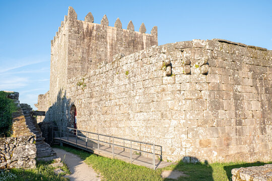 Low angle shot of the ancient fortress architecture at Castelo de Lindoso under a clear blue sky