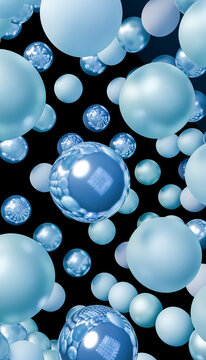Digital 3d rendering of floating shiny and matte blue spheres