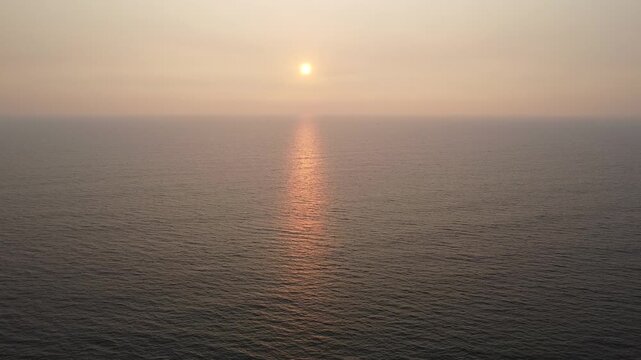 4K Drone Aerial View of Golden Sunset over Arabian Sea, Kerala Beach, India