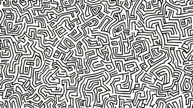 Abstract maze pattern black and white graphic design wallpaper background for modern minimalist art texture and geometric decorative visuals