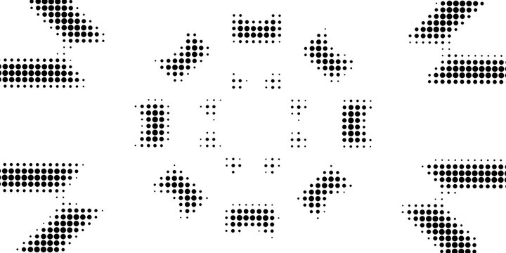 Black White Halftone Dots Neon Outline Rectangle Card Stack Pattern