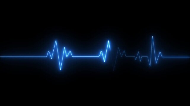 Glowing neon heart beat icon animation on black background.Motion graphic 4k animation video.