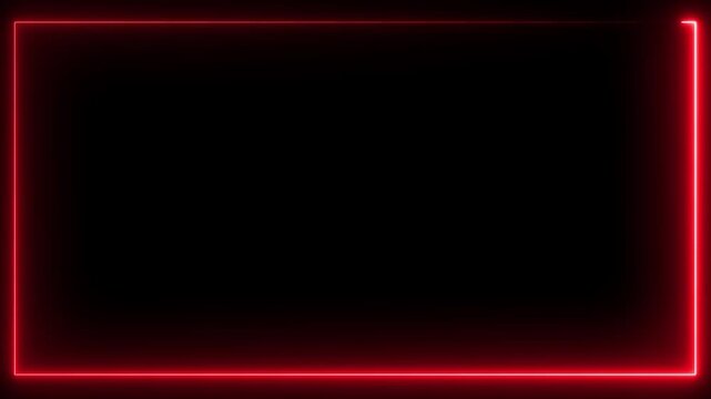 Futuristic red neon glowing border frame with dark center background. Perfect for tech presentations, video overlays, YouTube intros, digital screens and cyberpunk themes 4k animation.