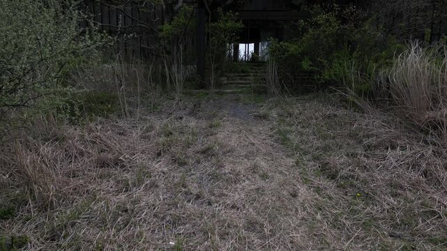 Aerial Drone View of Abandoned Himiko no Sato Resort Hotel in the Aso Grasslands, Kumamoto Japan