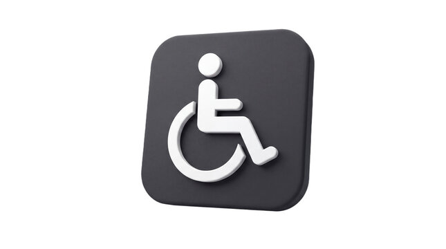 3D wheelchair accessibility symbol on rounded square sign, inclusive disability access icon isolated transparent PNG for web, app, signage design