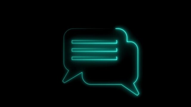 Chat icon isolated on black background. neon Message icon. Communication or comment chat symbol animation video.