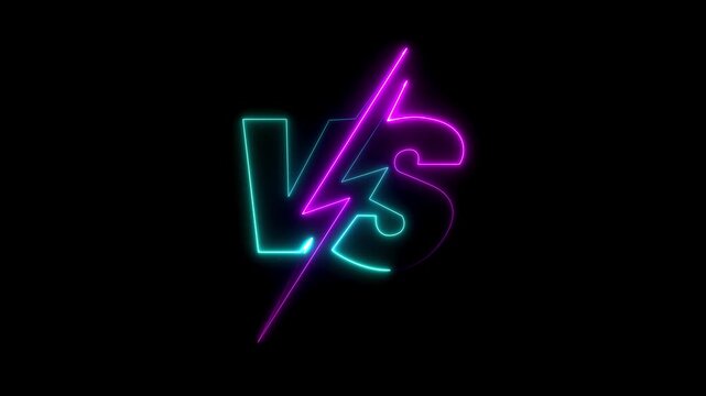 Glowing neon VS versus bars icon animation on black background. Versus vs bars icon.Cyne and pink color vs game match team challenge sign symbol.