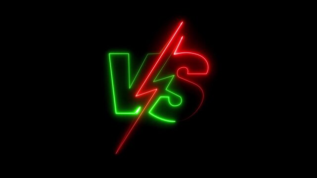 Glowing neon VS versus bars icon animation on black background. Versus vs bars icon.Red and green color vs game match team challenge sign symbol.