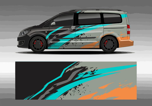 Colorful abstract wrap on minivan with dynamic design pattern