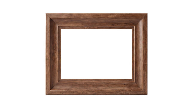 Wooden rectangular picture frame cutout with mitered corners and natural grain, isolated on transparent background for wall art mockups and decor